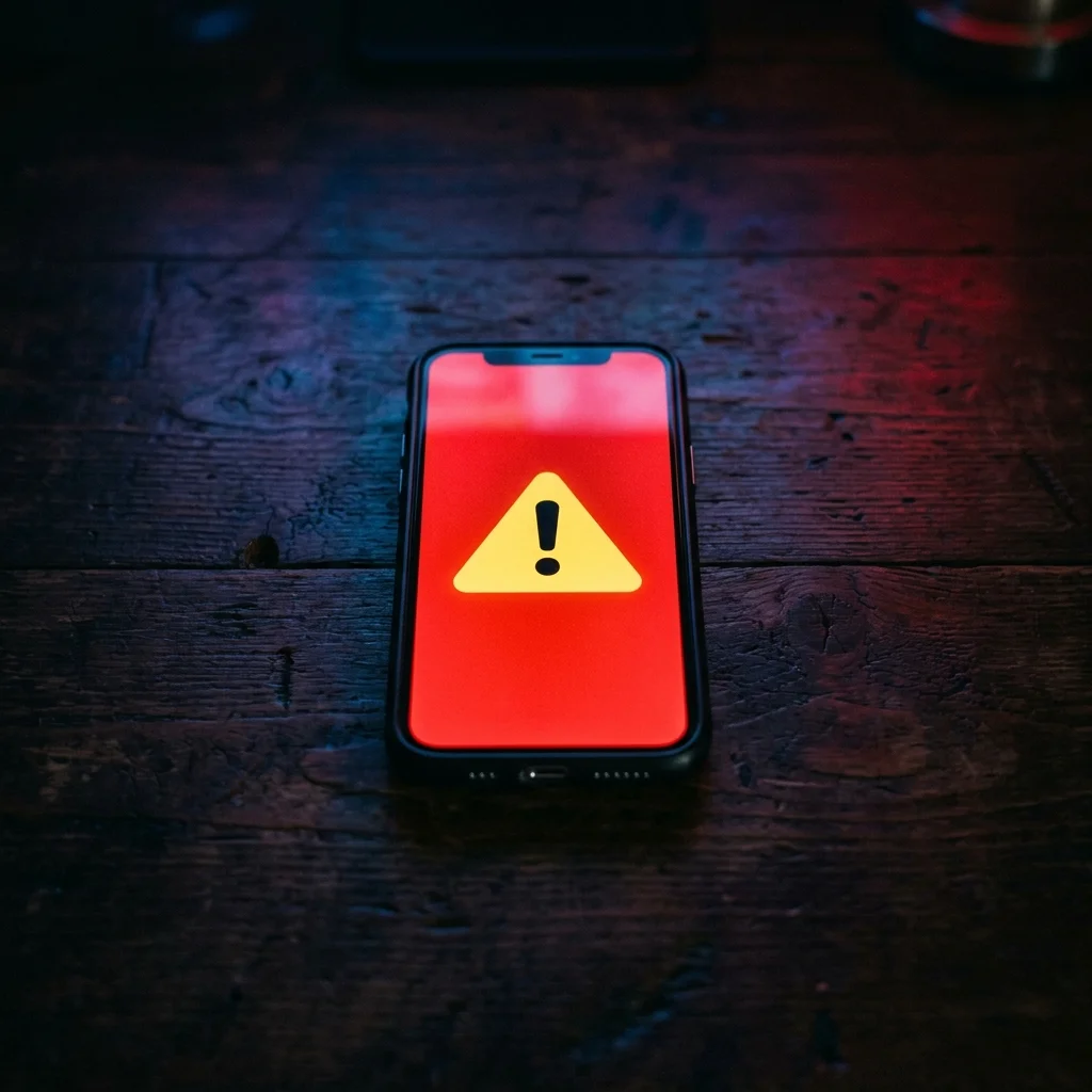 En smartphone som visar ett varningsmeddelande om misstänkt länk